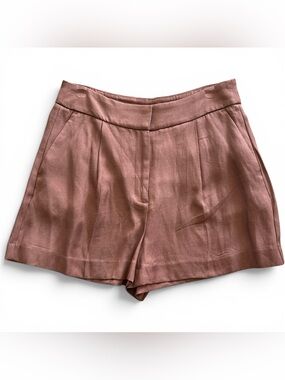 Express High-Waist Pleated Shorts in tan brown color.